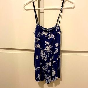 M Blue and White Hawaiian Floral Romper